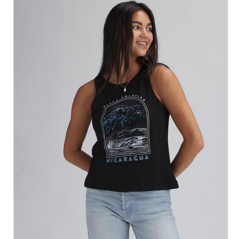 Basin + Range Womens Organic Cotton Graphic Tank Top Nicaragua Playa Colorado SM